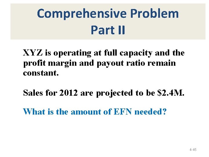 Comprehensive Problem Part II XYZ is operating at full capacity and the profit margin