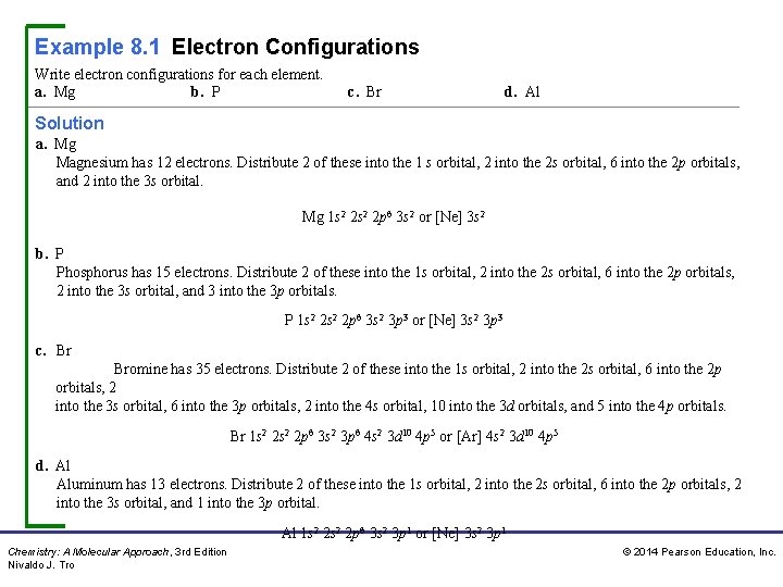 Example 8. 1 Electron Configurations Write electron configurations for each element. a. Mg b.