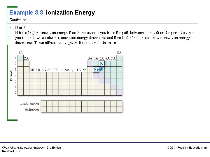 Example 8. 8 Ionization Energy Continued c. N or Si N has a higher