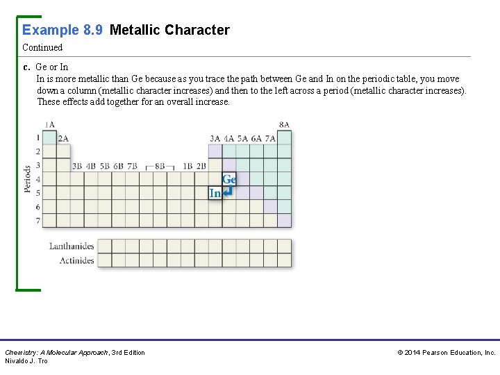 Example 8. 9 Metallic Character Continued c. Ge or In In is more metallic