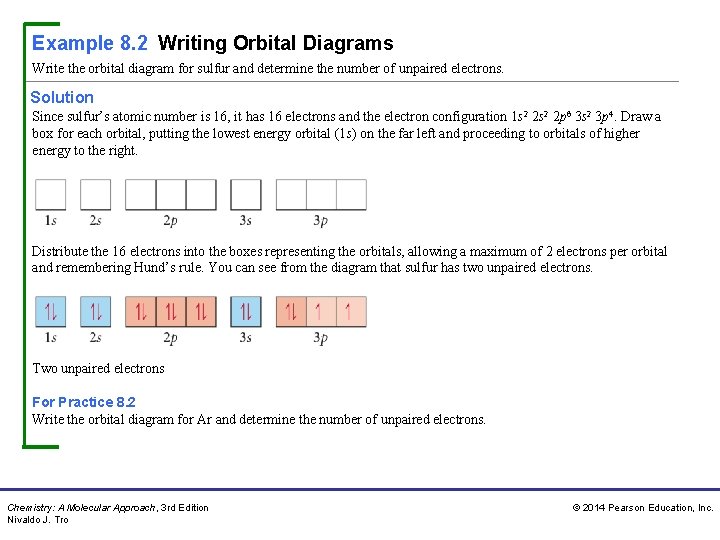 Example 8. 2 Writing Orbital Diagrams Write the orbital diagram for sulfur and determine