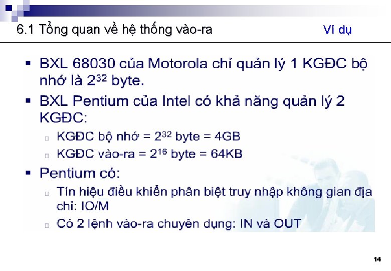 6. 1 Tổng quan về hệ thống vào-ra Ví dụ 14 