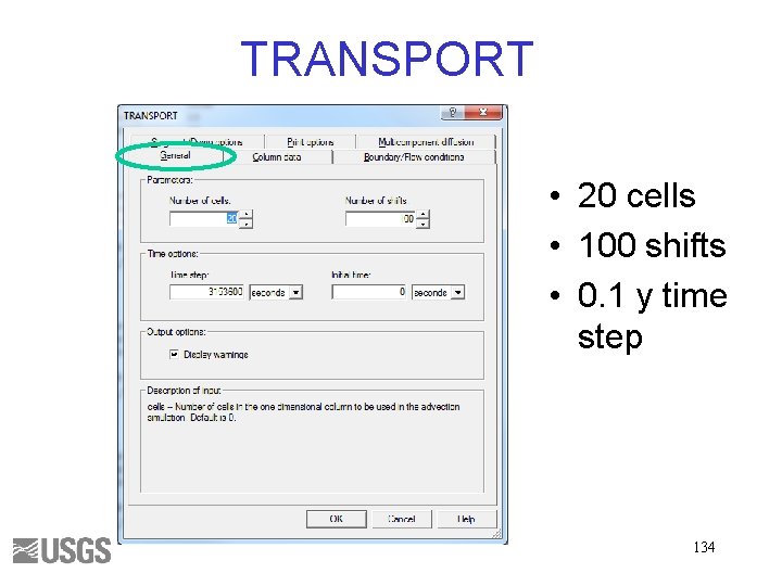 TRANSPORT • 20 cells • 100 shifts • 0. 1 y time step 134