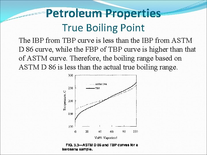 Petroleum Properties True Boiling Point The IBP from TBP curve is less than the