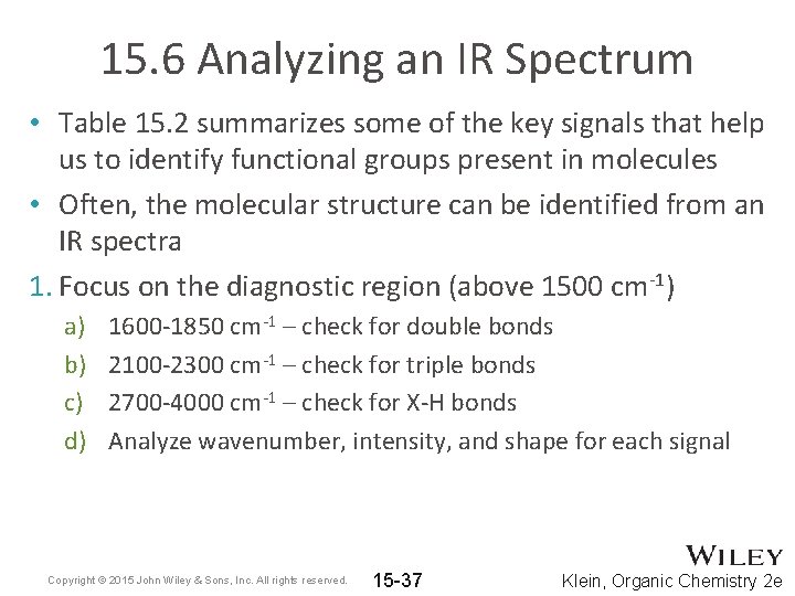 15. 6 Analyzing an IR Spectrum • Table 15. 2 summarizes some of the