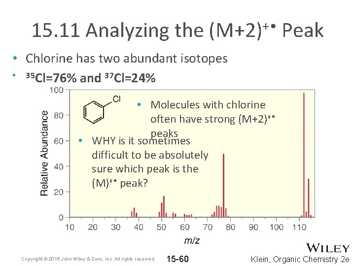 15. 11 Analyzing the (M+2)+ • Peak • Chlorine has two abundant isotopes •