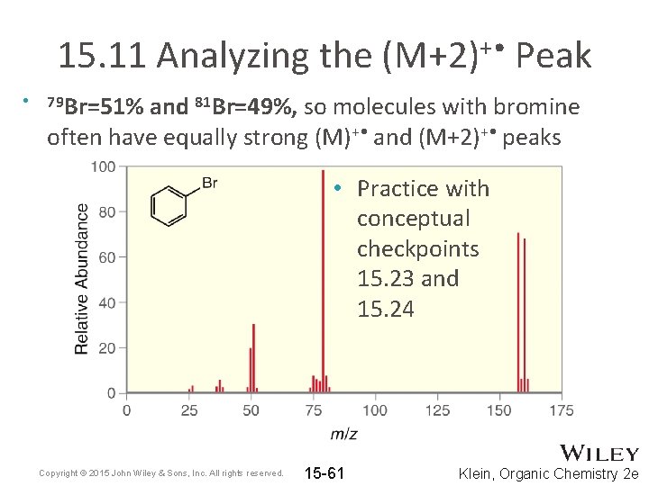 15. 11 Analyzing the (M+2)+ • Peak • 79 Br=51% and 81 Br=49%, so