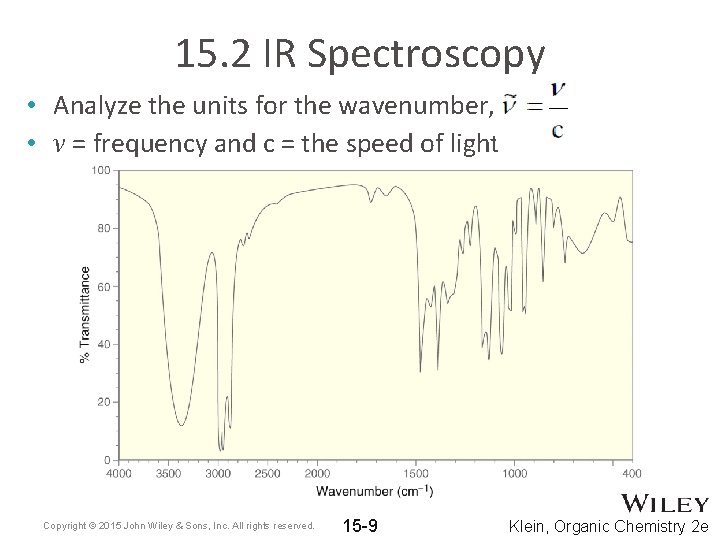 15. 2 IR Spectroscopy • Analyze the units for the wavenumber, • ν =