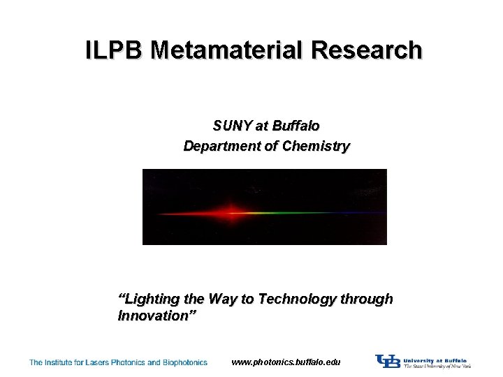 ILPB Metamaterial Research SUNY at Buffalo Department of Chemistry “Lighting the Way to Technology