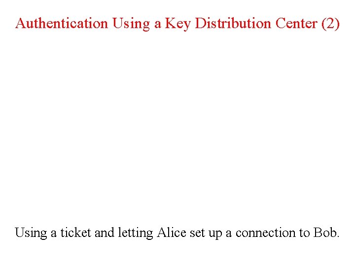 Authentication Using a Key Distribution Center (2) Using a ticket and letting Alice set Authentication Using a Key Distribution Center (2) Using a ticket and letting Alice set