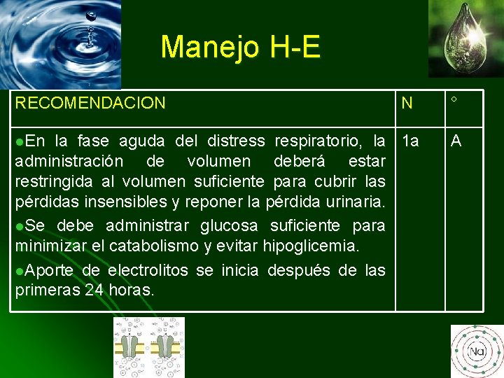 Manejo H-E RECOMENDACION l. En N la fase aguda del distress respiratorio, la 1