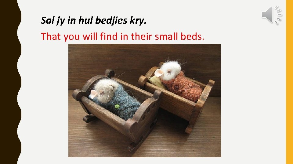 Sal jy in hul bedjies kry. That you will find in their small beds.