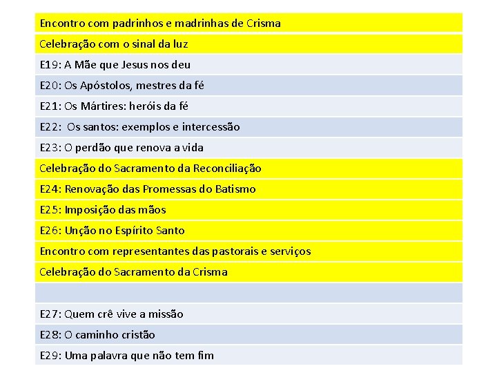 Encontro com padrinhos e madrinhas de Crisma Celebração com o sinal da luz E