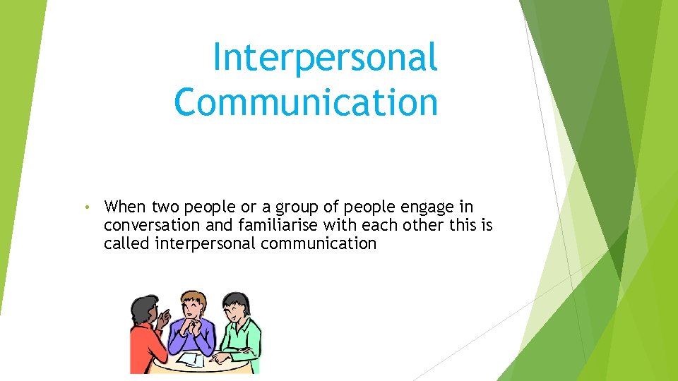 Interpersonal Communication • When two people or a group of people engage in conversation