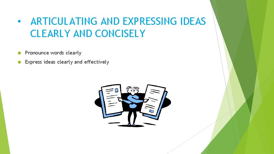  • ARTICULATING AND EXPRESSING IDEAS CLEARLY AND CONCISELY Pronounce words clearly Express ideas