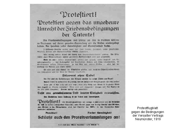 Protestflugblatt gegen die Bedingungen der Versailler Vertrags Neumünster, 1919 