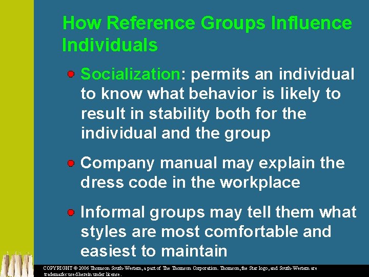 How Reference Groups Influence Individuals Socialization: permits an individual to know what behavior is