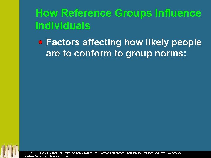 How Reference Groups Influence Individuals Factors affecting how likely people are to conform to