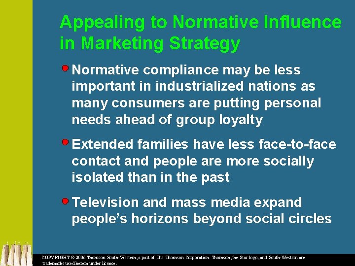 Appealing to Normative Influence in Marketing Strategy Normative compliance may be less important in