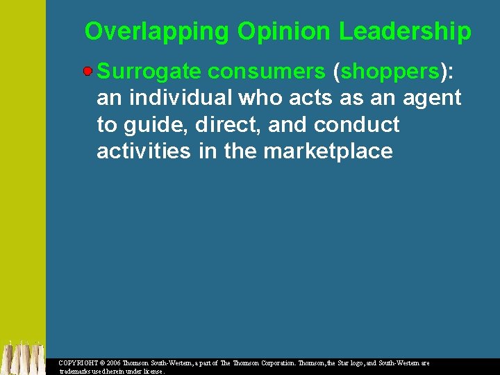 Overlapping Opinion Leadership Surrogate consumers (shoppers): an individual who acts as an agent to