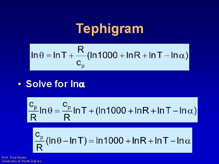 Tephigram • Solve for lna Prof. Fred Remer University of North Dakota 