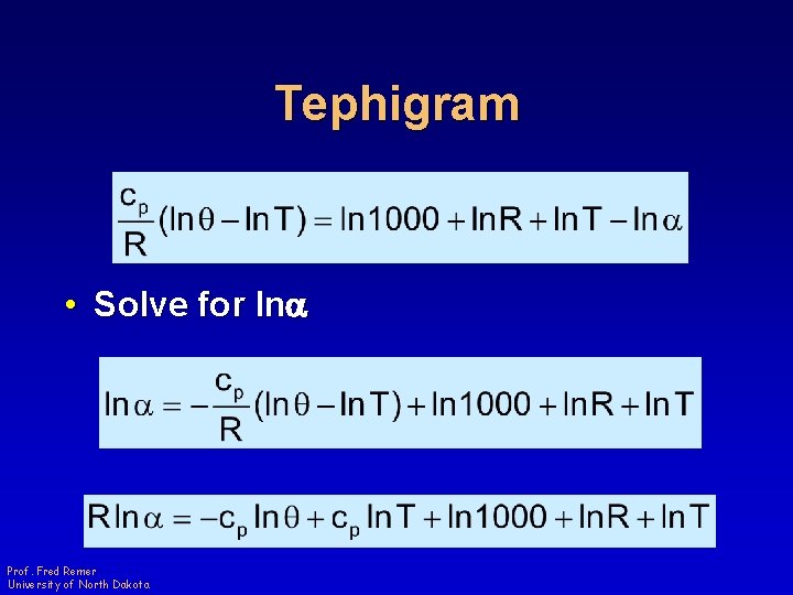 Tephigram • Solve for lna Prof. Fred Remer University of North Dakota 