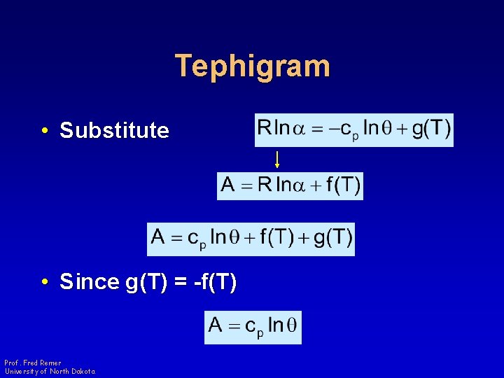 Tephigram • Substitute • Since g(T) = -f(T) Prof. Fred Remer University of North