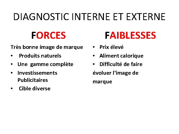 DIAGNOSTIC INTERNE ET EXTERNE FORCES Très bonne image de marque • Produits naturels •