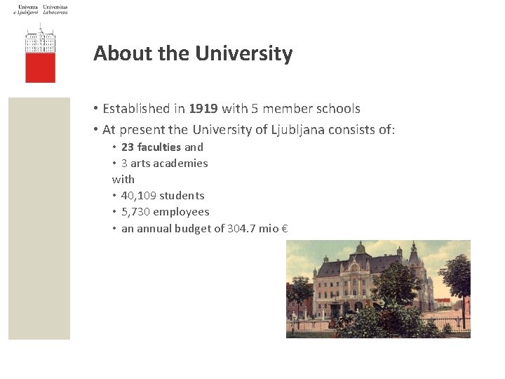 About the University • Established in 1919 with 5 member schools • At present