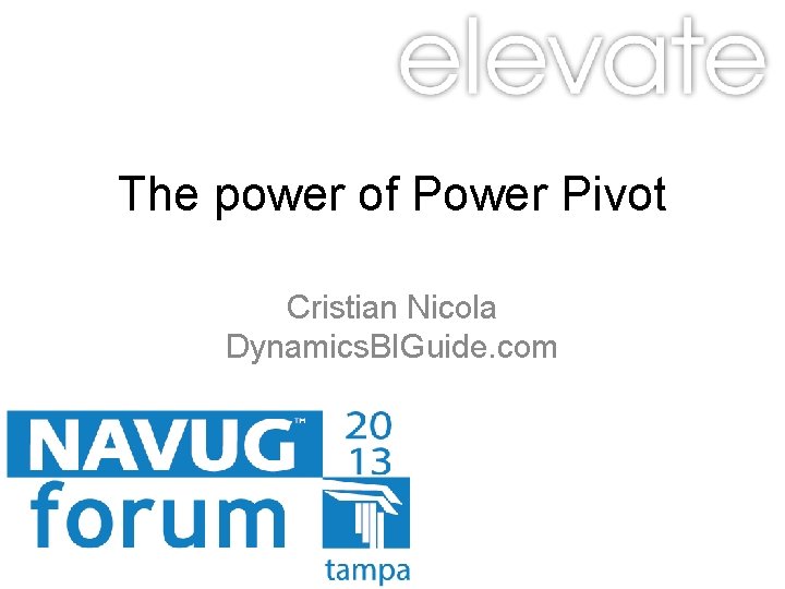 The power of Power Pivot Cristian Nicola Dynamics. BIGuide. com 