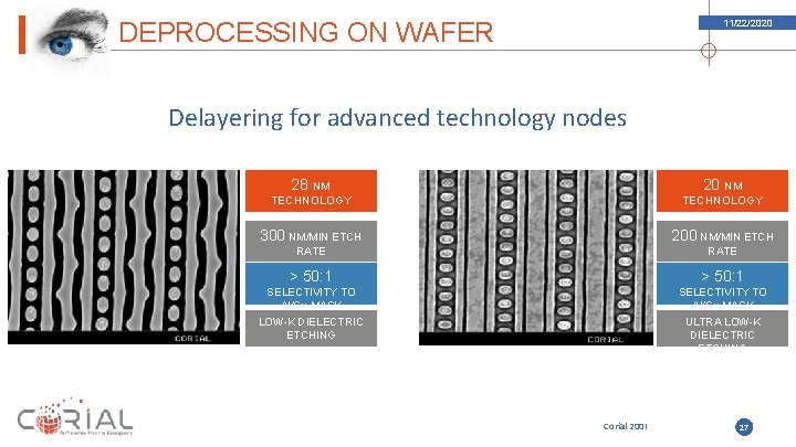 DEPROCESSING ON WAFER 11/22/2020 Delayering for advanced technology nodes 28 NM 20 NM TECHNOLOGY