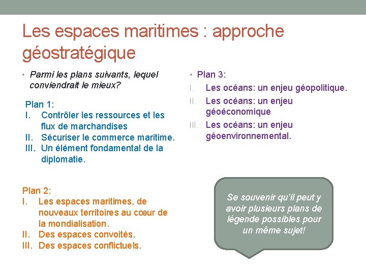 Les espaces maritimes : approche géostratégique • Parmi les plans suivants, lequel conviendrait le