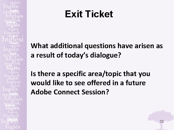 Exit Ticket What additional questions have arisen as a result of today’s dialogue? Is