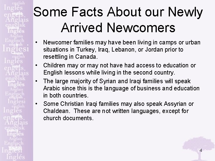 Some Facts About our Newly Arrived Newcomers • Newcomer families may have been living