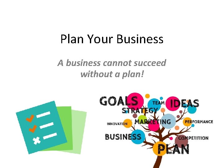 Plan Your Business A business cannot succeed without a plan! 