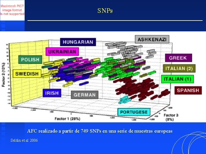 SNPs AFC realizado a partir de 749 SNPs en una serie de muestras europeas