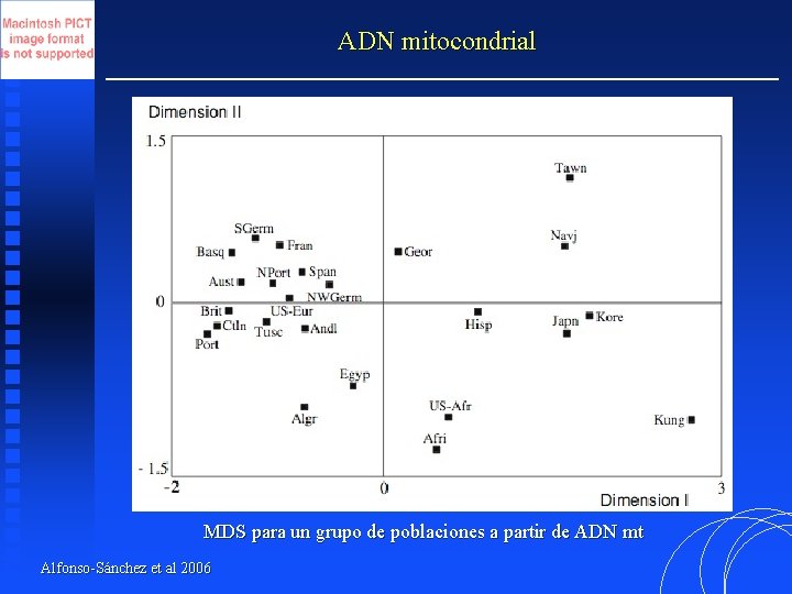 ADN mitocondrial MDS para un grupo de poblaciones a partir de ADN mt Alfonso-Sánchez
