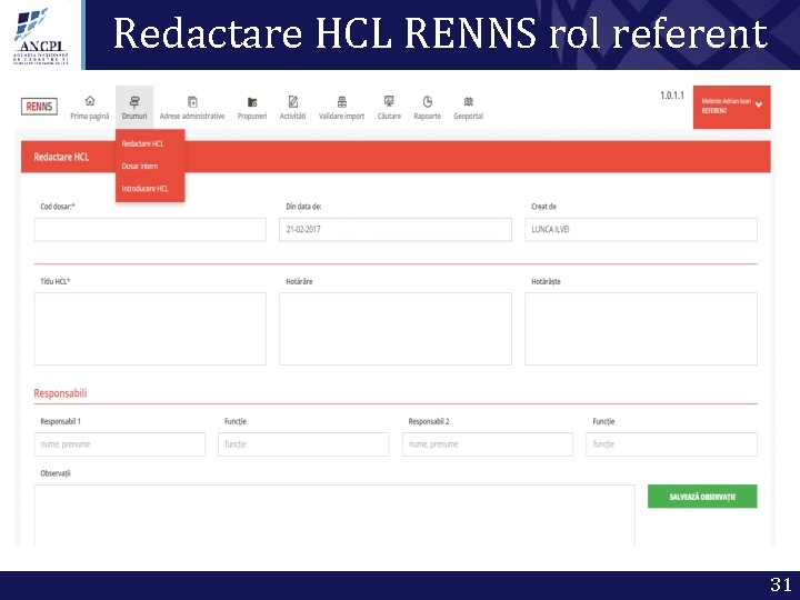 Redactare HCL RENNS rol referent 31 