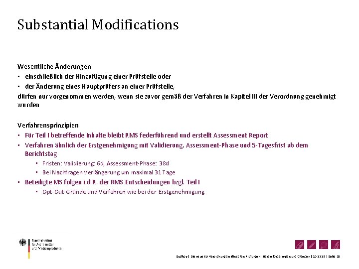 Substantial Modifications Wesentliche Änderungen • einschließlich der Hinzufügung einer Prüfstelle oder • der Änderung Substantial Modifications Wesentliche Änderungen • einschließlich der Hinzufügung einer Prüfstelle oder • der Änderung