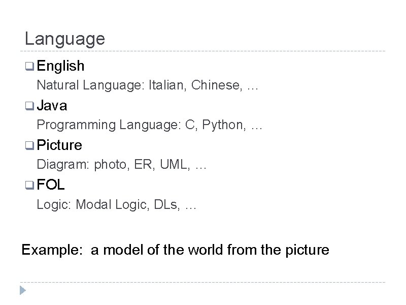 Language q English Natural Language: Italian, Chinese, … q Java Programming Language: C, Python,