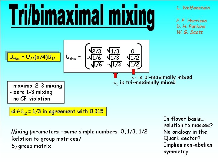 L. Wolfenstein P. F. Harrison D. H. Perkins W. G. Scott Utbm = U