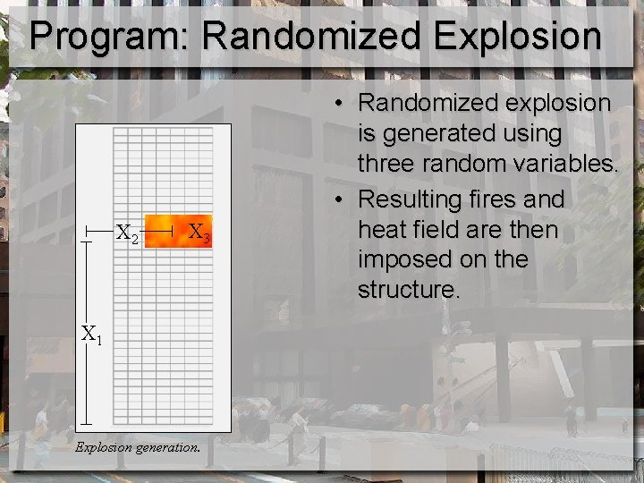 Program: Randomized Explosion X 2 X 3 X 1 Explosion generation. • Randomized explosion