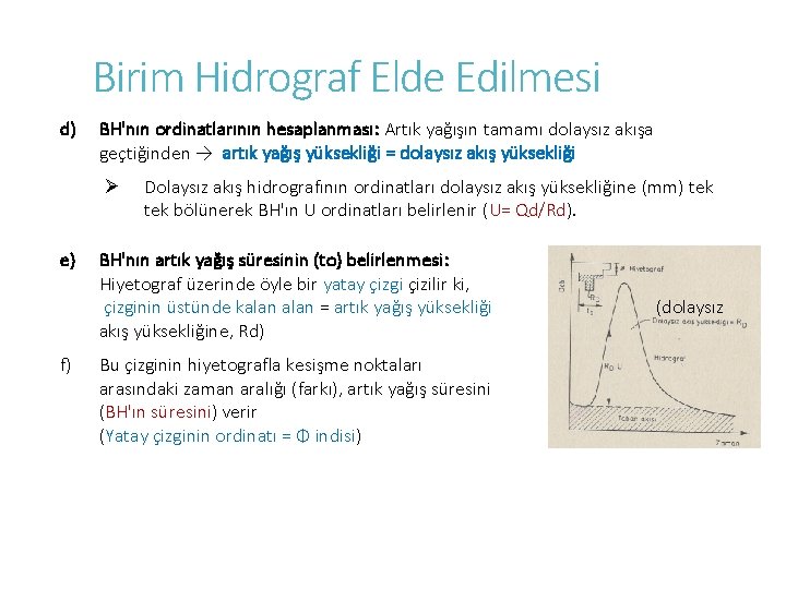 Birim Hidrograf Elde Edilmesi d) BH'nın ordinatlarının hesaplanması: Artık yağışın tamamı dolaysız akışa geçtiğinden