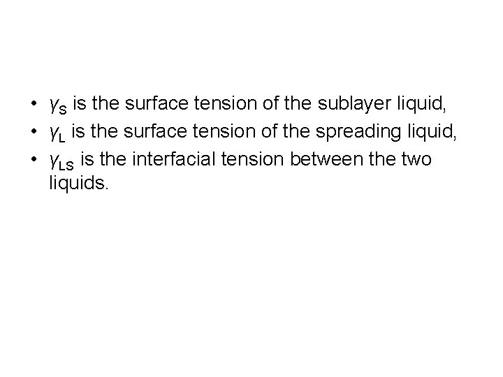 • γS is the surface tension of the sublayer liquid, • γL is • γS is the surface tension of the sublayer liquid, • γL is