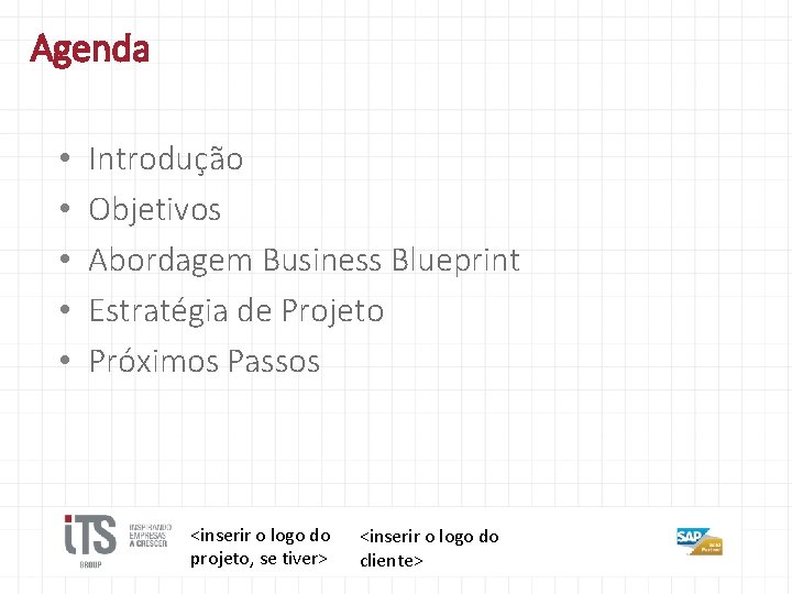 Agenda • • • Introdução Objetivos Abordagem Business Blueprint Estratégia de Projeto Próximos Passos