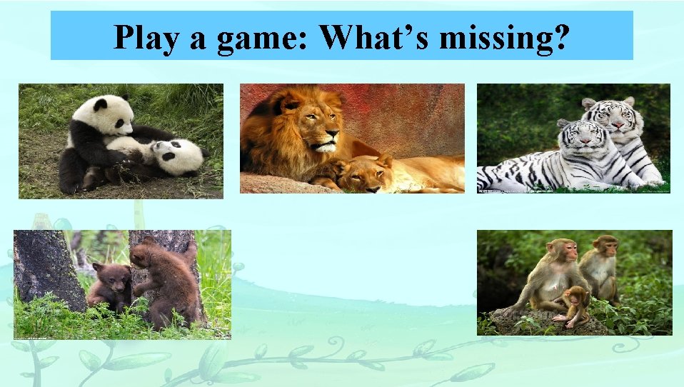 Play a game: What’s missing? 