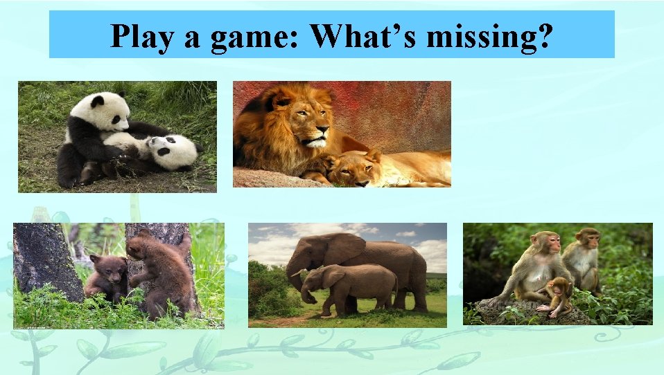 Play a game: What’s missing? 