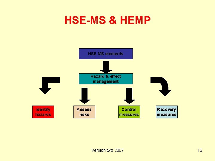 HSE-MS & HEMP HSE MS elements Hazard & effect management Identify hazards Assess risks