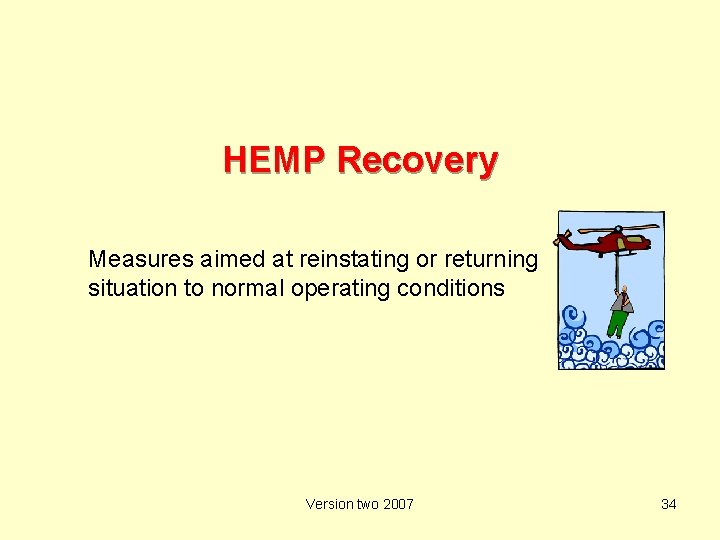 HEMP Recovery Measures aimed at reinstating or returning situation to normal operating conditions Version