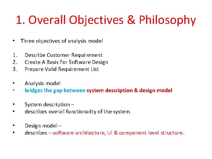 1. Overall Objectives & Philosophy • Three objectives of analysis model 1. 2. 3. 1. Overall Objectives & Philosophy • Three objectives of analysis model 1. 2. 3.